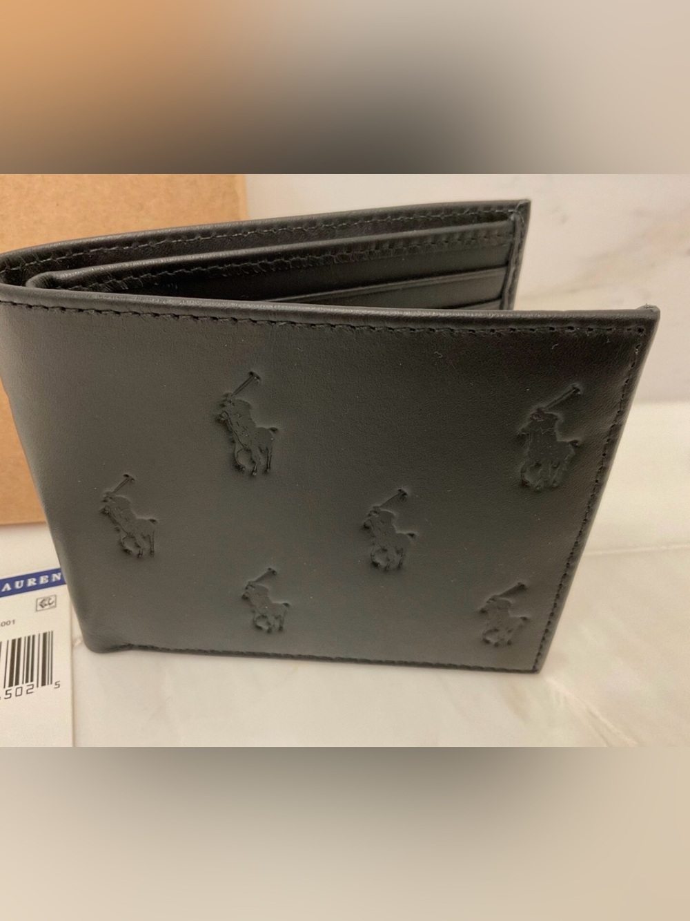 NIB Polo Ralph Lauren Leather ALL OVER PONY Double Billfold Wallet - BLACK - Picture 2 of 7